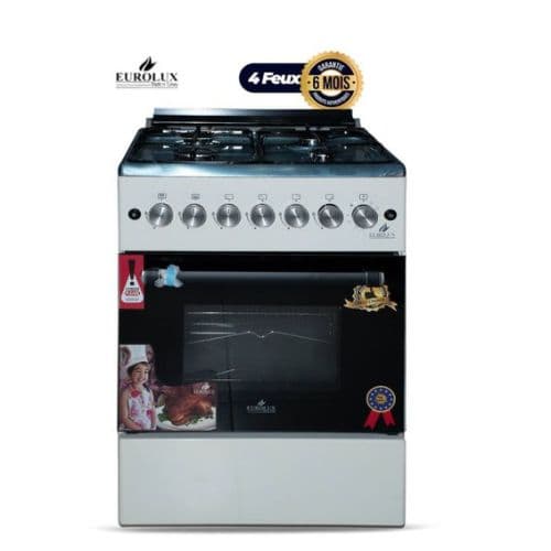 Cuisinière EUROLUX, petit four, 2 plaques, 4 bruleurs, 60X90cm inox, garantie 6mois